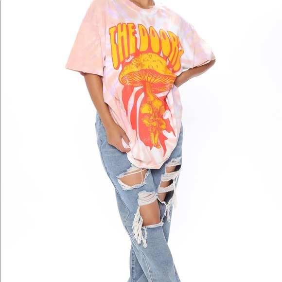 The Doors Tie Dye Distressed Oversized Top Orange/Combo NWOT SIZE 1X/2X - Picture 2 of 5